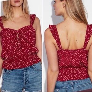 Express Red Polka Dot Ruffle Crop Tank | Size M | NWOT Sweetheart Tie Front Cami